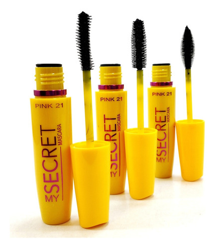 Mascara Rimel De Pestañas Negra 3 Cepillos My Secret Pink 21 Color Negro Recto