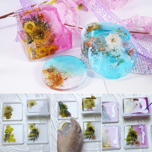 Juego De Moldes De Silicona Para Posavasos Redondos Y Cuadra