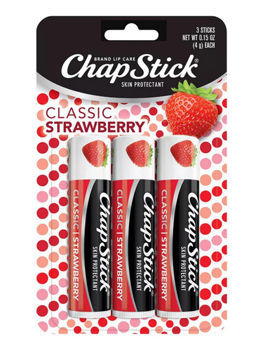 Balsamo Labial Chapstick Fresa Classic Strawberry Pack X 3ud