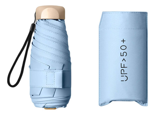 Sombrilla De Viaje Paraguas Compacto Mochila Azul Claro