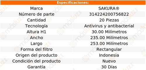 20 Filtros Aire Acondicionado Antivirus Gti 2.0l 4 Cil 13/20