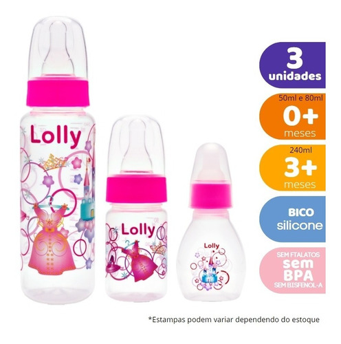 Conjunto 3 Mamadeira Bebê Bico Silicone Copo Menina Infantil