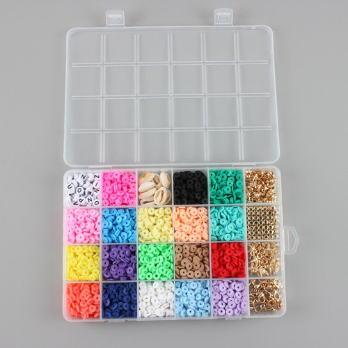 24 Grid Clay Beads 6mm Flat Round Polymer Clay Spacer Beads