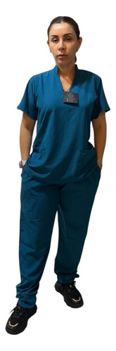 Scrub Dama Conjunto Quirúrgico Filipina Mao Corte Recto Azul Petróleo Lisa L