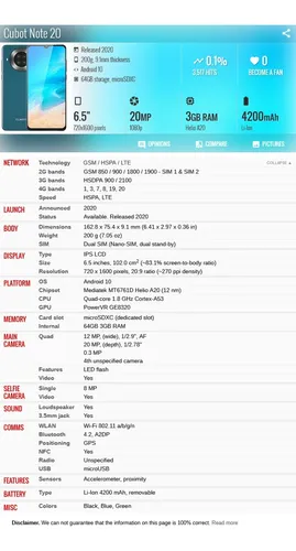 Cubot Note 20 3gb 64gb Dual Sim Duos