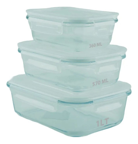 Jogo 3 Potes De Vidro Hermético Tampa Kit Marmita Cozinha Cor Branco