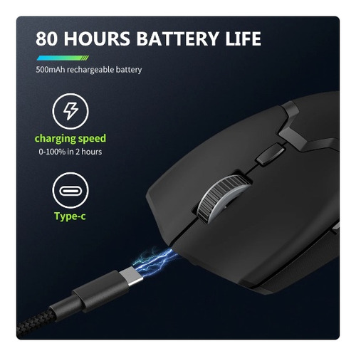 Mouse Gamer Delux M800 Pro Paw3395 Sem Fio Preto | Tri-mode Preto