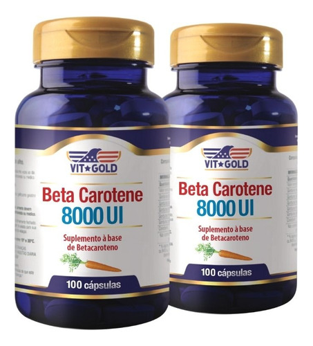 Vitamina A Beta Caroteno 8000 Ui Vitgold Kit 2x 100 Capsulas Sabor Sem Sabor