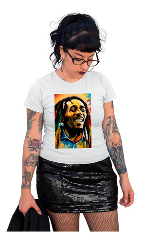 Playera Bob Marley Blanca Reggae Poliester Tematica Legend