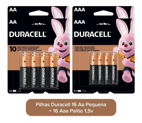 Kit 32 Pilhas Duracell 16 Aa + 16 Aaa Econopack 