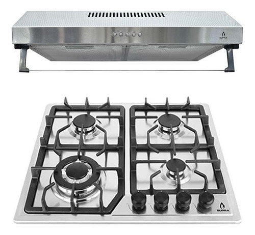 Combo Imperia Parrilla 4 Quemadores Y Campana Acero 60 Cm