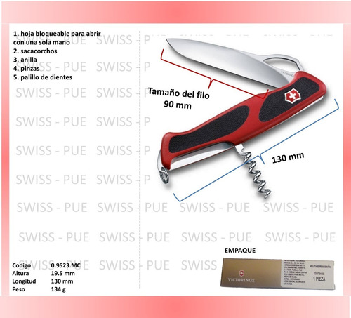 Imagen 2 de 2 de Navaja Ranger Grip 63, Roja, Victorinox (0.9523.mc)