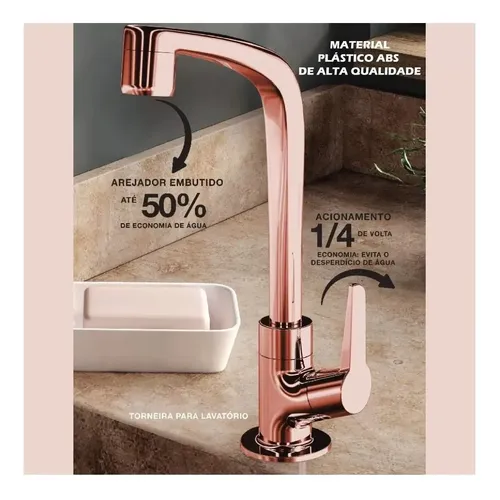 Torneira De Cuba Banheiro Lorenzetti 1195 F71 Rose Gold Brilhante