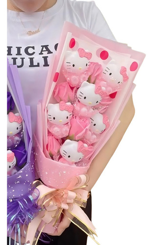 Presente Especial Buquê Fofo Kitty Com Rosas Artificiais Cor Hello
