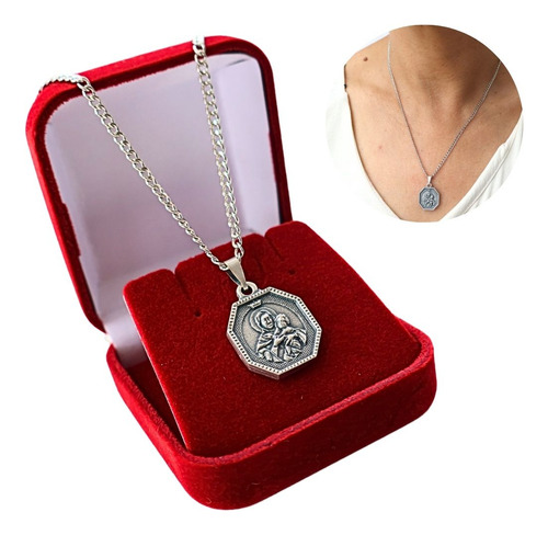 Colar Prateado Com Medalha Nossa Senhora Mãe E Rainha 759 Cor Vermelho