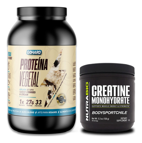 Proteina Vegetal 1kg Gohard + Creatina 30 Servicios Nutrabio