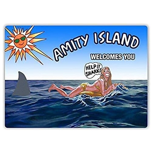 Muroanmi Metal Sign Amity Island Shark Plaque Funny Hom...