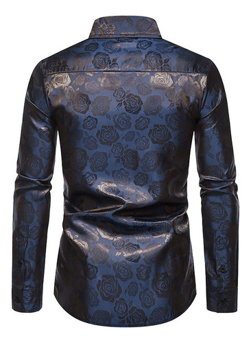 Camisa Hombre Manga Larga Rosa Slim Botón Estampado Moda