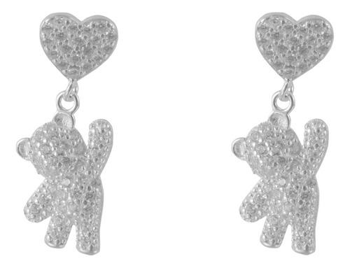 Broquel Oso Colgando Plata Fina 925, 100% Zirconia Aaa