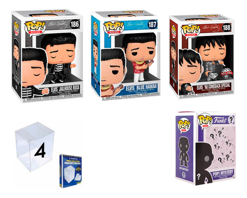 Set Funko Elvis Presley De 3 + Protectores + Funko De Regalo