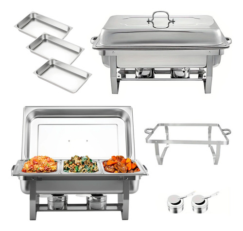Bufetera 3 Espacios Tapa Acero Inoxidable Banquetes Eventos