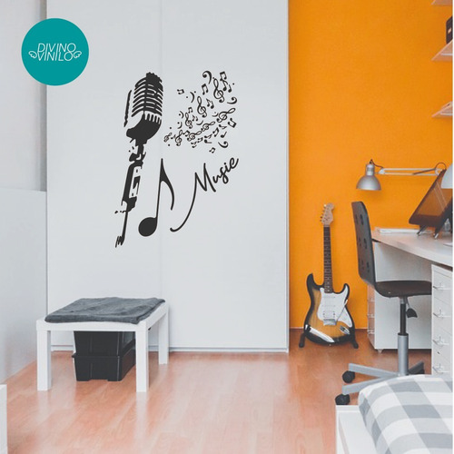 Imagen 2 de 2 de Vinilo De Corte Micrófono Y Notas Musicales