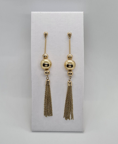 Aretes Maxi Largos Esferas Cadena Dorado Oro Belleza