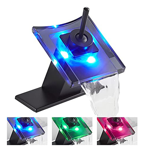 Grifo Negro Lavabo Luz Led Que Cambia De Color, Caño D...