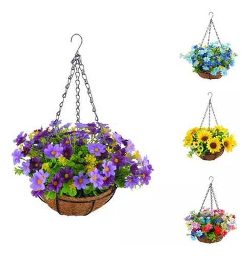 Flores Artificiales Colgantes En Cesta Para Patio O Césped