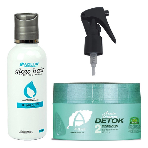 Kit Glow Hair Ativo Adlux E Detok  Liso Lisinho Natural