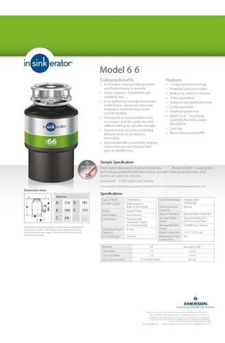 Triturador De Alimentos Insinkerator Modelo 66