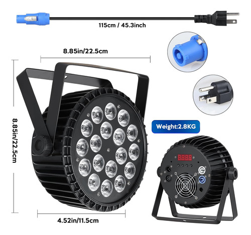 Luces De Escenario Led Par Can, 18 X 12 W, Rgbw, 4 En 1, Dj