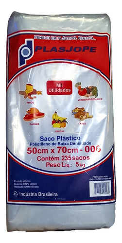 Saco Plástico Pe 50x70cm Virgem Transparente Alimentos - 5kg