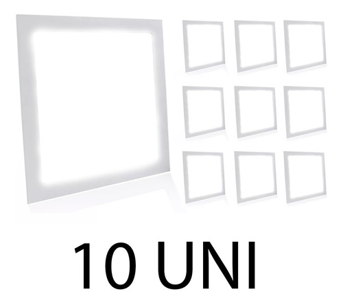 Kit 10 Painel Plafon Led 18w Embutir Quadrado Luminária Slim
