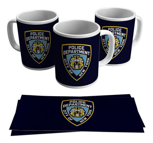 Caneca Nypd Polícia Nova York Distintivo Brasão Porcelana Cor Branco