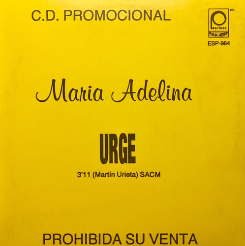 Cd Maria Adelina Urge Promo Usado