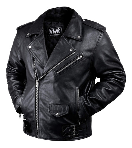 Chaqueta De Moto De Cuero Hwk Brando Para Hombre, Chaqueta