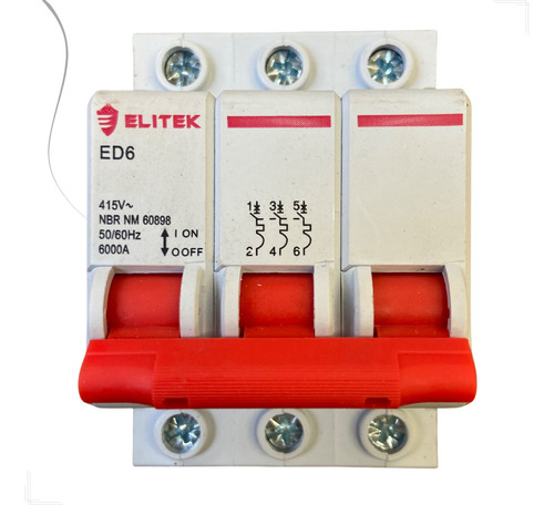 Disjuntor Tripolar 63a 3p 3 Polos Curva C 6ka Elitek