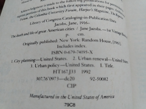 The Death And Life Of Great American Cities - Jane Jacobs (Usado)