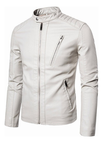 Chamarra Piel Slim Fit Moda Hombre Tipo  Blanca