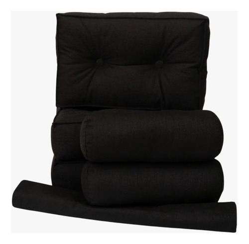 Diván Cama + 2 Colchones + Set Almohadones Anti Desgarro Roble Claro Negro
