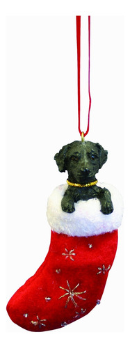 Adorno De Navidad De Labrador Negro Con Detalle Santas Littl