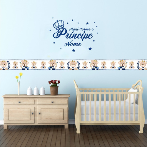 Faixa Decorativa Para Quarto De Bebê Menino Príncipe 3m + Frase Com Nome Personalizado