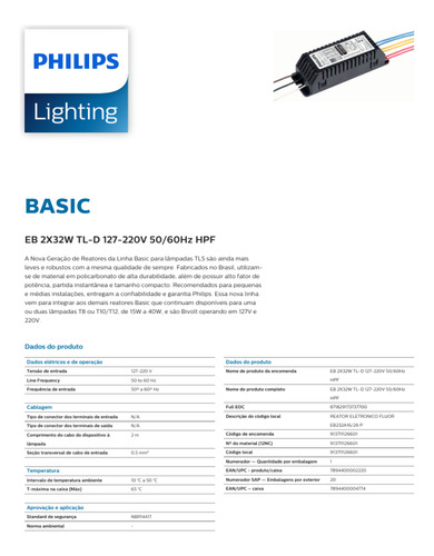 50 Reatores Eletrônico Philips 2x32w Bivolt Tl5 Afp 60hz