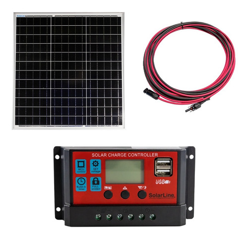 Imagen 1 de 1 de Panel Solar 50 Watts 50wp + Reguladora 10 Amp + Bajada 4mts 