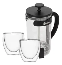 Comprar Set Cafetera 600 Ml Embolo Negra Dos Vasos Termicos Hudson 