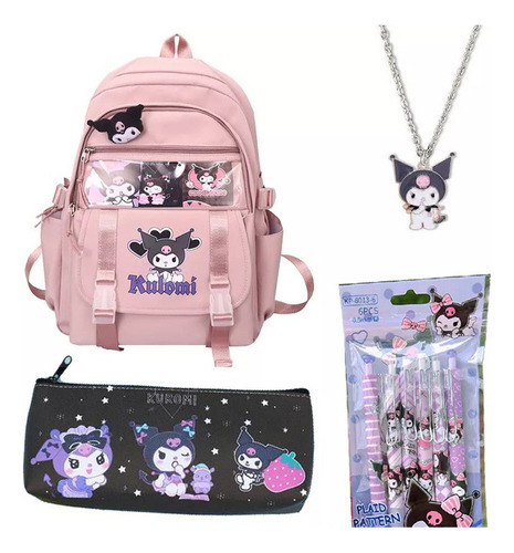 Mochila Escolar Kawaii Kuromi Con Estuche Para Lápices Para