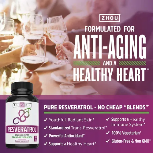 Suplemento Zhou Resveratrol 50% Trans-resveratrol 60 Cápsula