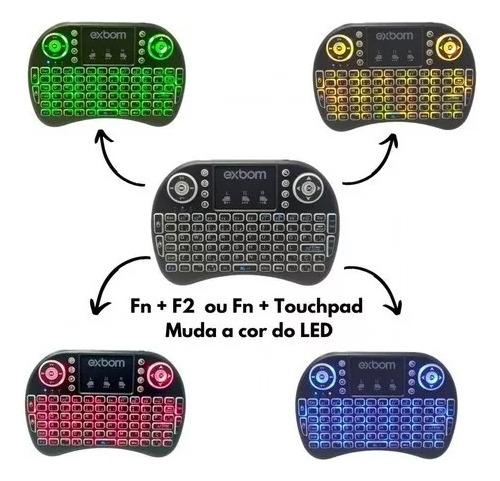Mini Teclado Led Touchpad Sem Fio Wireless Tv Pc Ro-02695