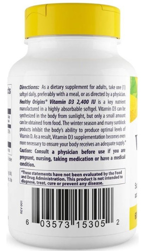 Vitamina D3 2400 Ui - Healthy Origins - 120 Softgels